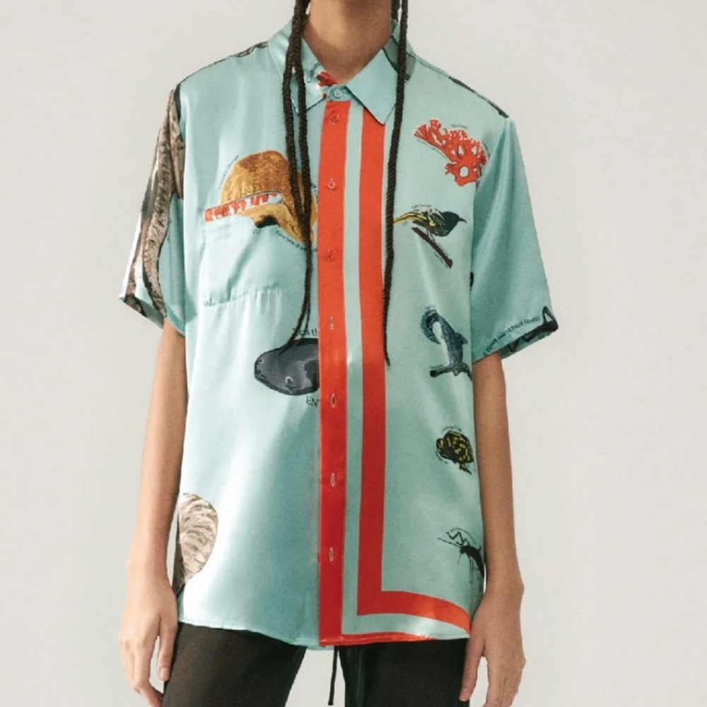 Silk Laundry Boyfriend Shirt Mist Endangered Species XS